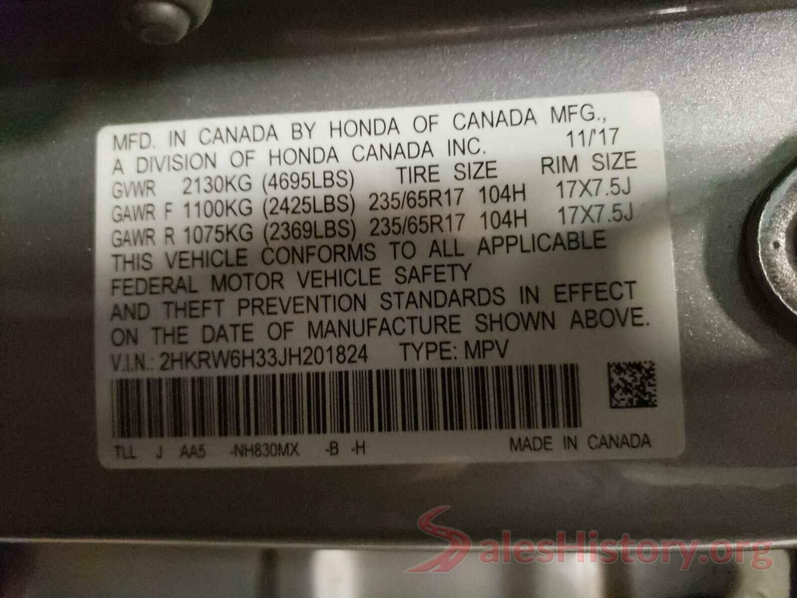 2HKRW6H33JH201824 2018 HONDA CRV