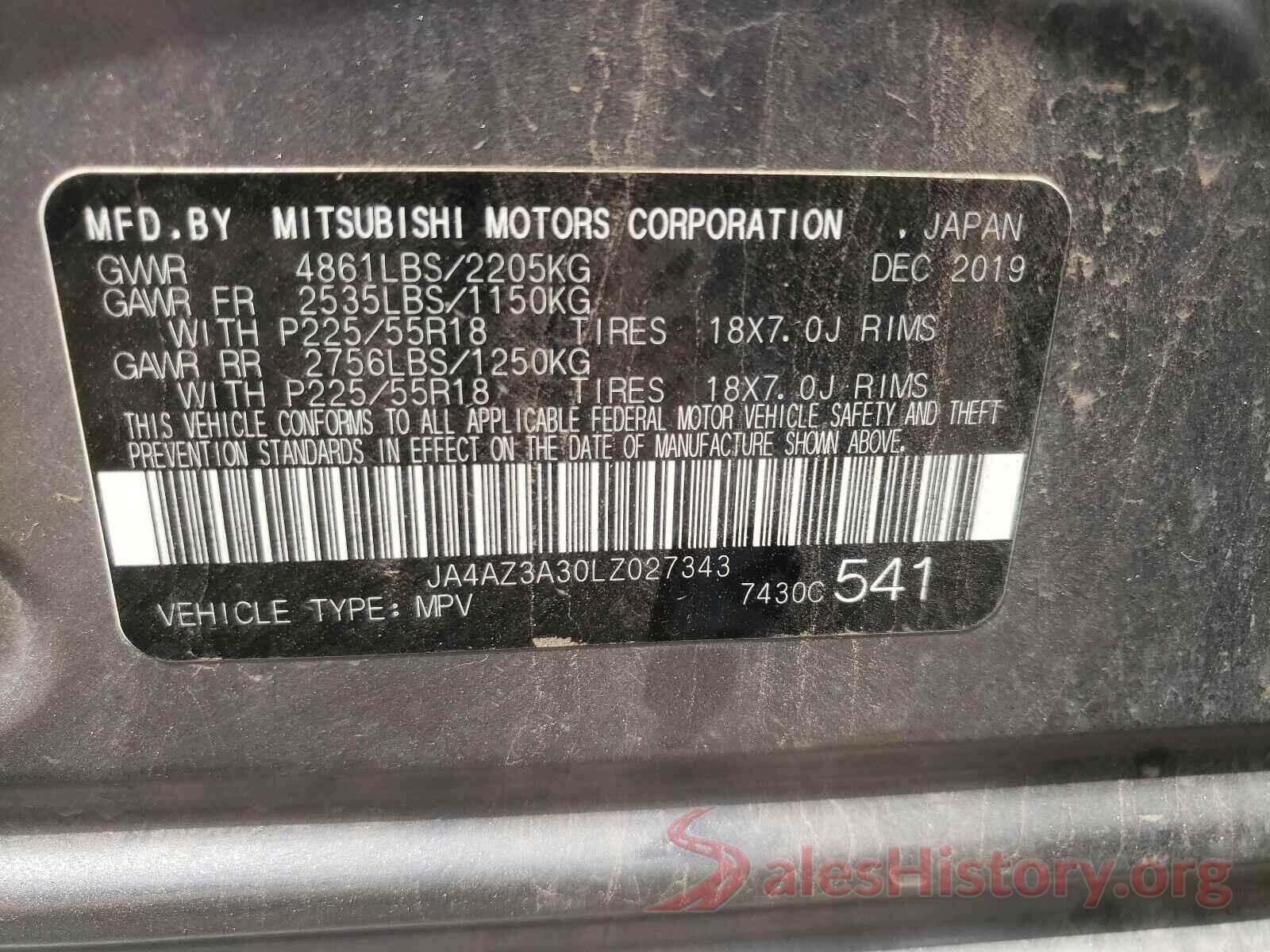 JA4AZ3A30LZ027343 2020 MITSUBISHI OUTLANDER