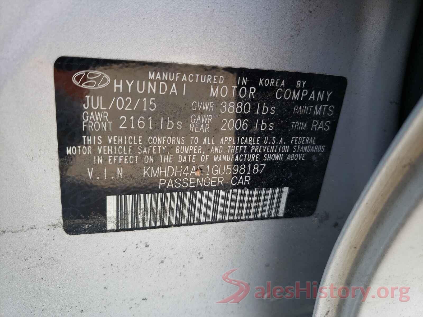 KMHDH4AE1GU598187 2016 HYUNDAI ELANTRA