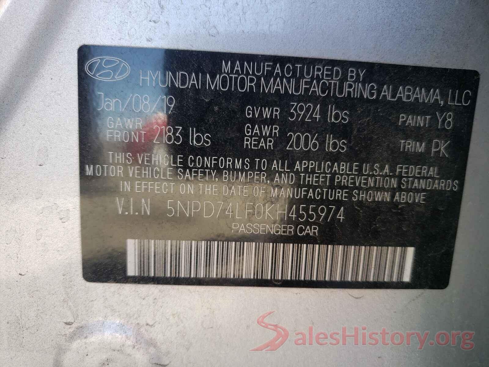 5NPD74LF0KH455974 2019 HYUNDAI ELANTRA