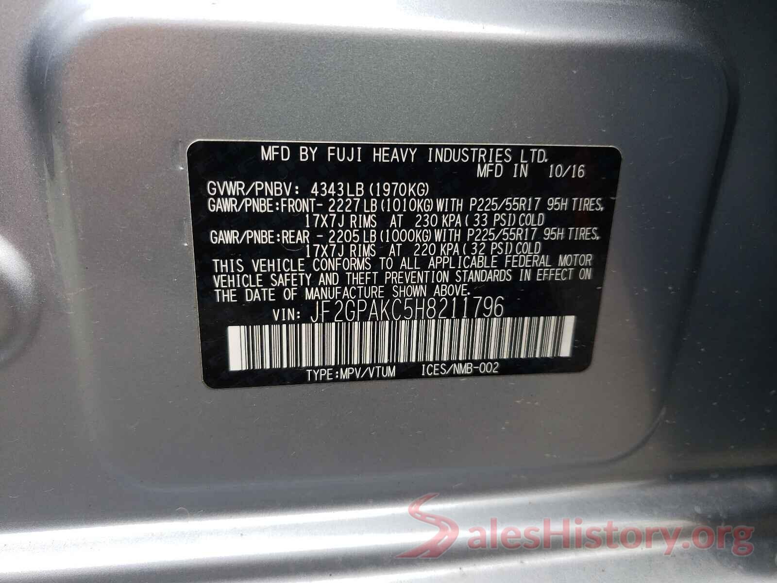 JF2GPAKC5H8211796 2017 SUBARU CROSSTREK