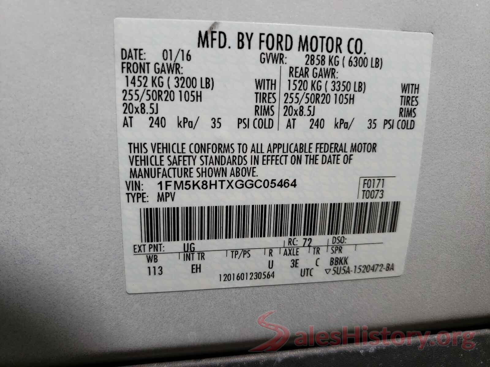 1FM5K8HTXGGC05464 2016 FORD EXPLORER