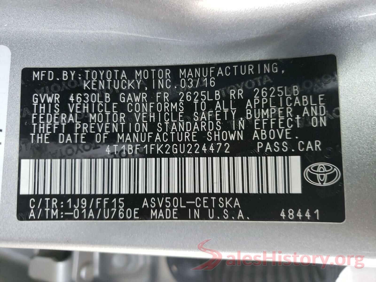 4T1BF1FK2GU224472 2016 TOYOTA CAMRY