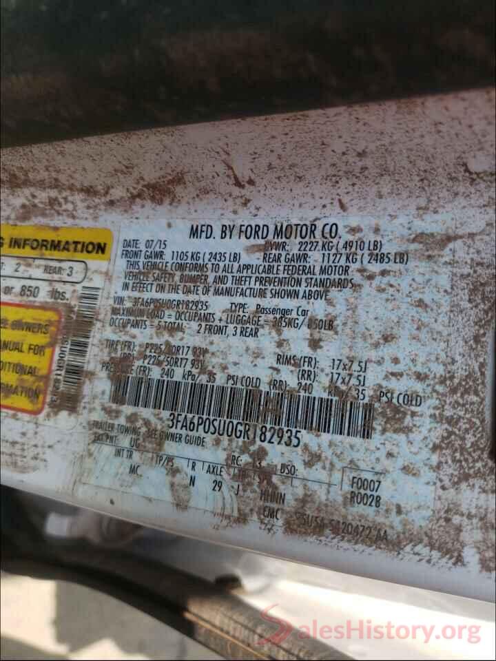 3FA6P0SU0GR182935 2016 FORD FUSION