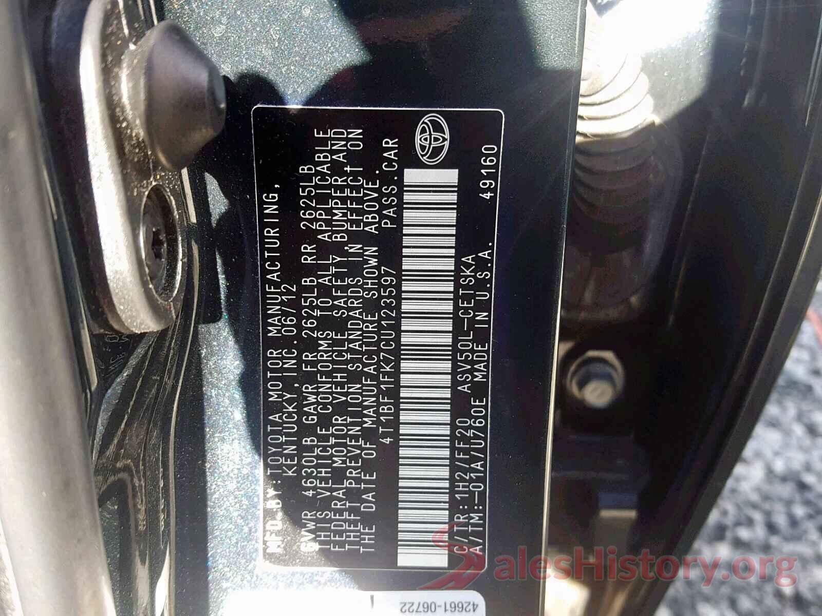 4T1BF1FK7CU123597 2012 TOYOTA CAMRY BASE