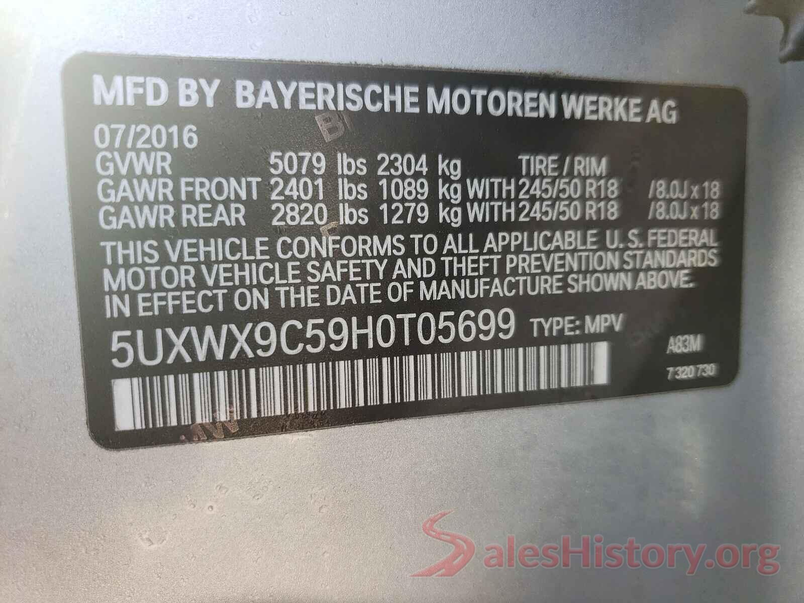 5UXWX9C59H0T05699 2017 BMW X3