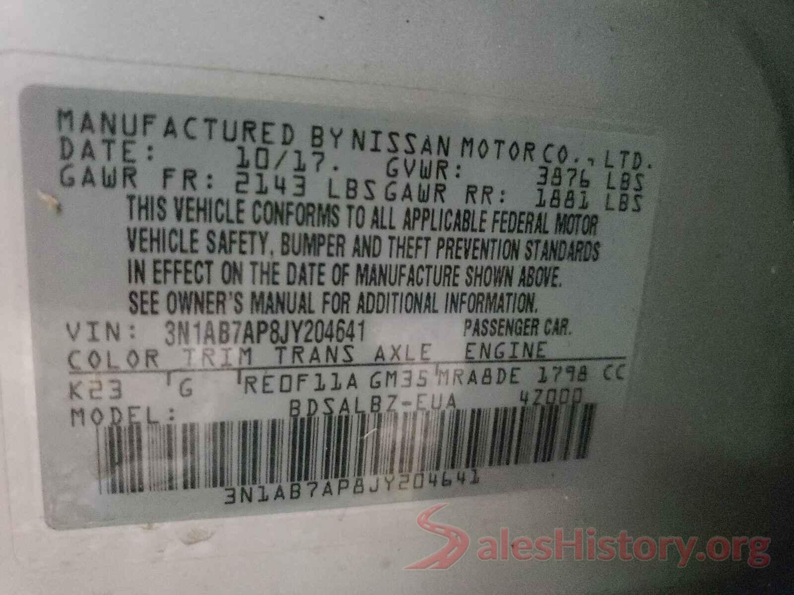 3N1AB7AP8JY204641 2018 NISSAN SENTRA