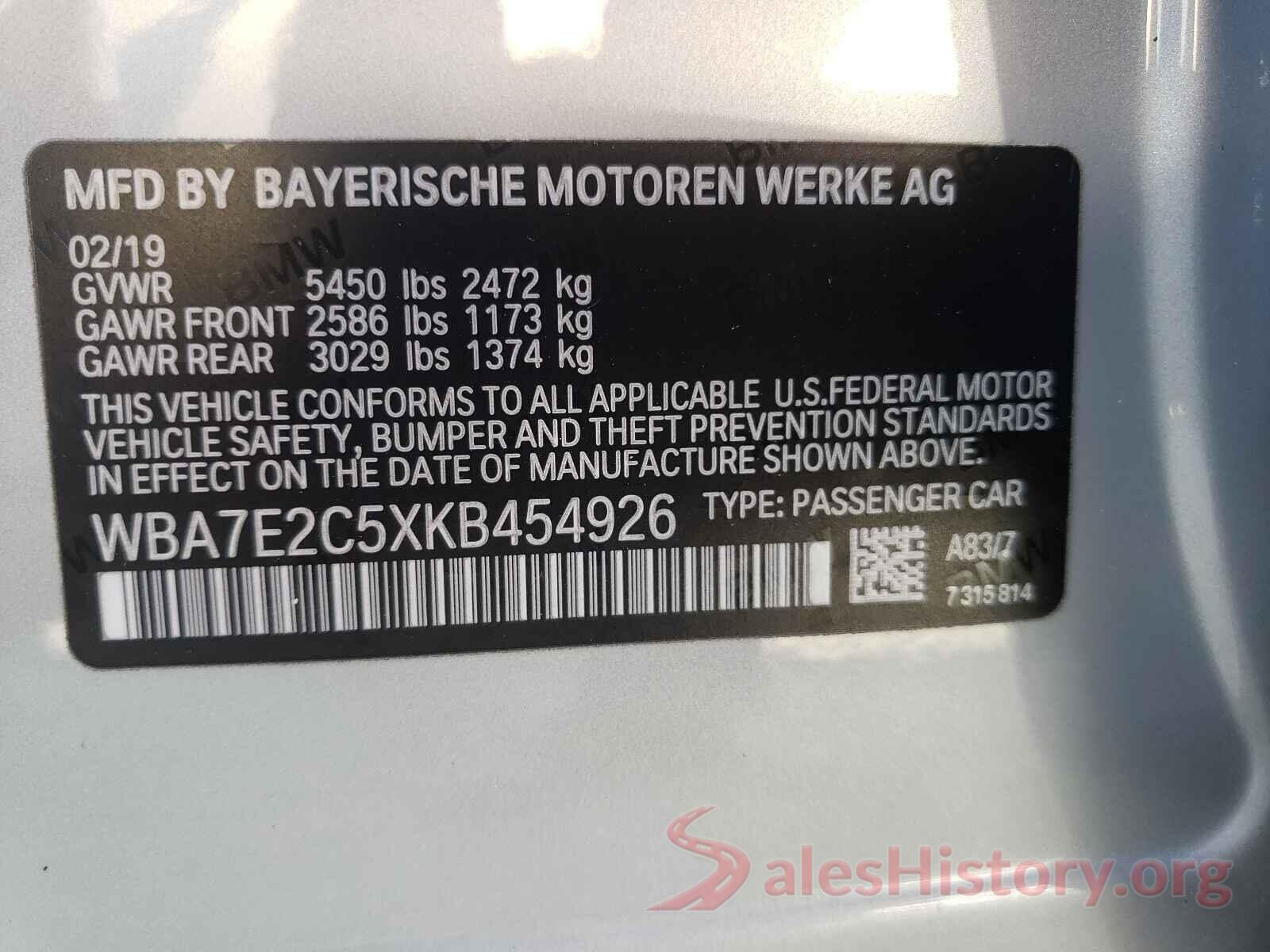 WBA7E2C5XKB454926 2019 BMW 7 SERIES