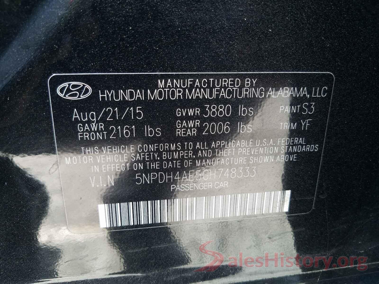 5NPDH4AE5GH748333 2016 HYUNDAI ELANTRA