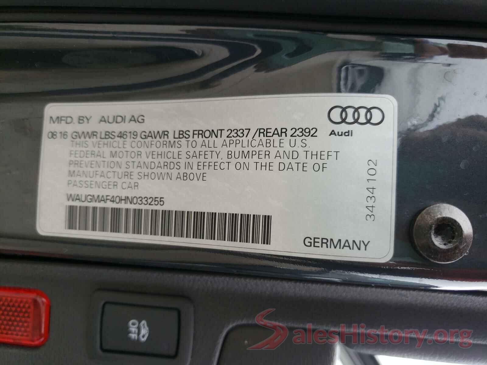 WAUGMAF40HN033255 2017 AUDI A4