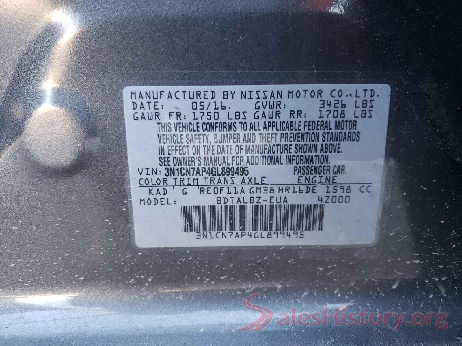 3N1CN7AP4GL899495 2016 NISSAN VERSA