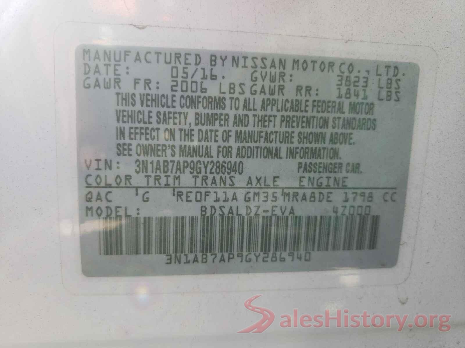 3N1AB7AP9GY286940 2016 NISSAN SENTRA