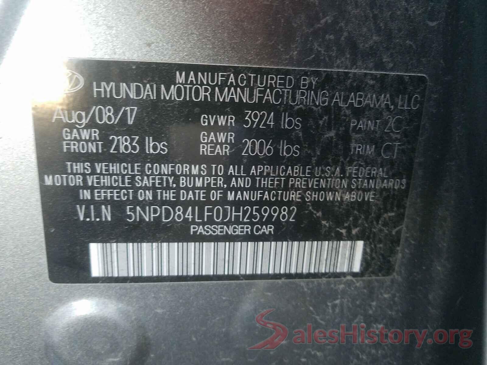 5NPD84LF0JH259982 2018 HYUNDAI ELANTRA