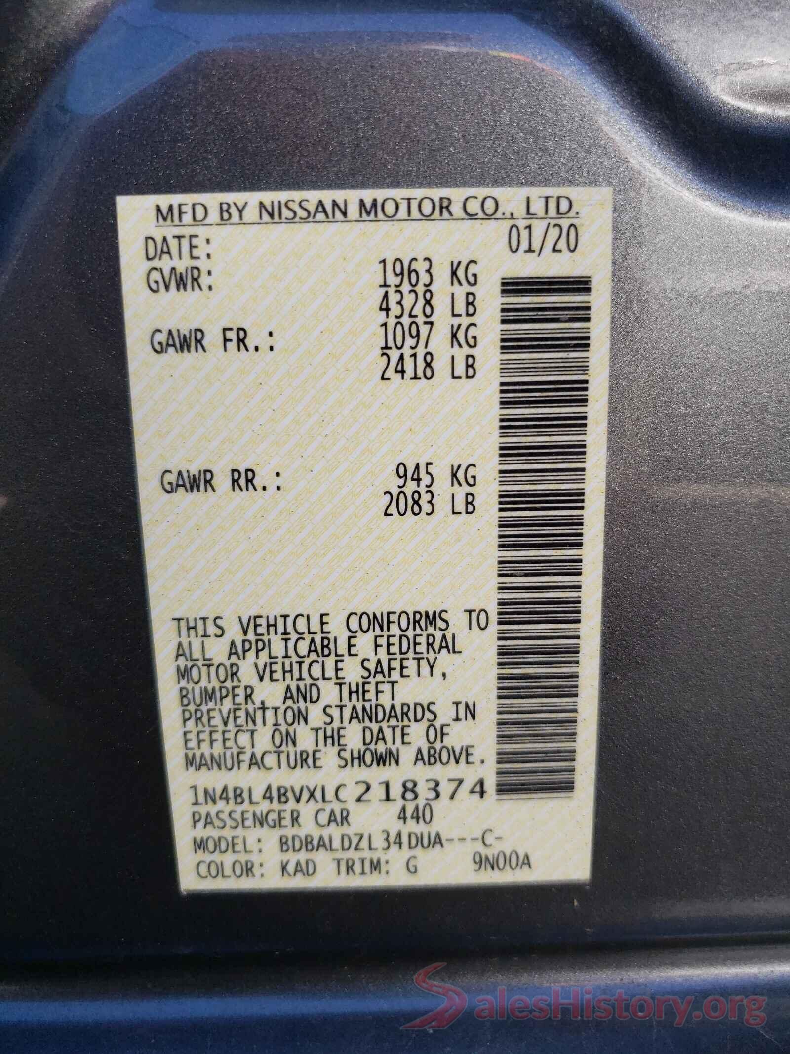 1N4BL4BVXLC218374 2020 NISSAN ALTIMA