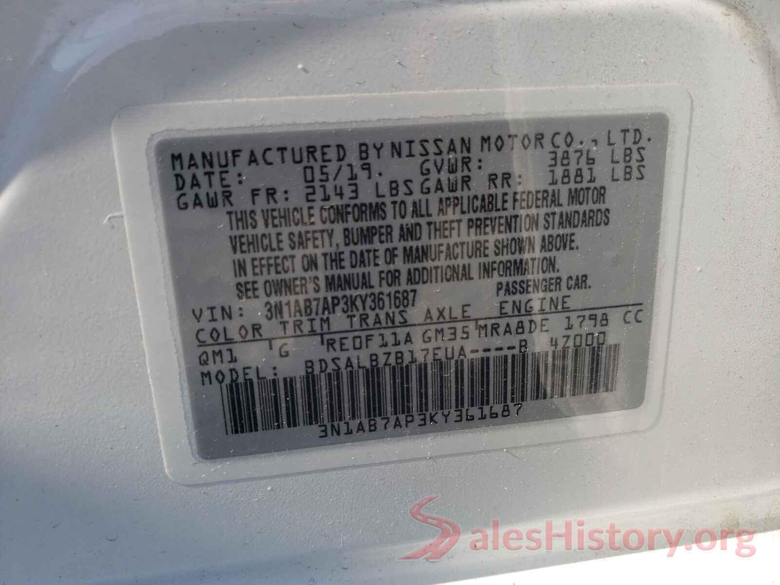 3N1AB7AP3KY361687 2019 NISSAN SENTRA