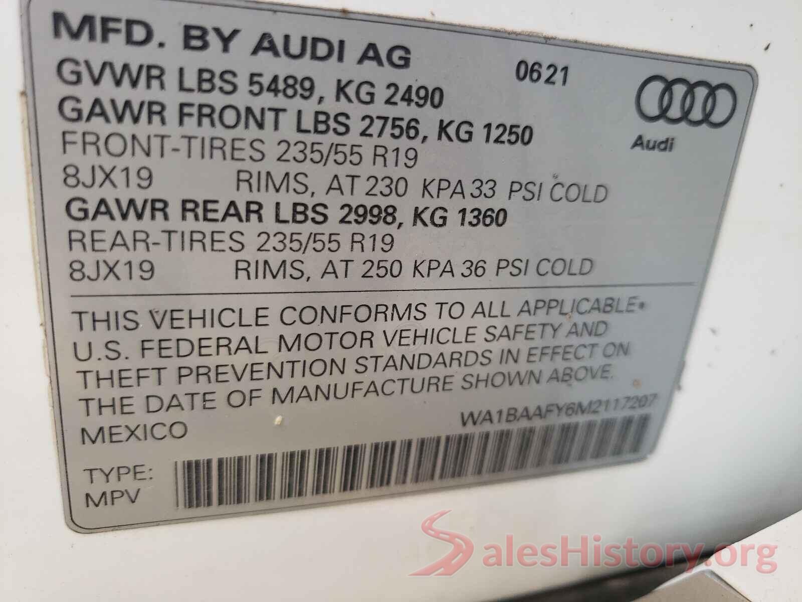 WA1BAAFY6M2117207 2021 AUDI Q5