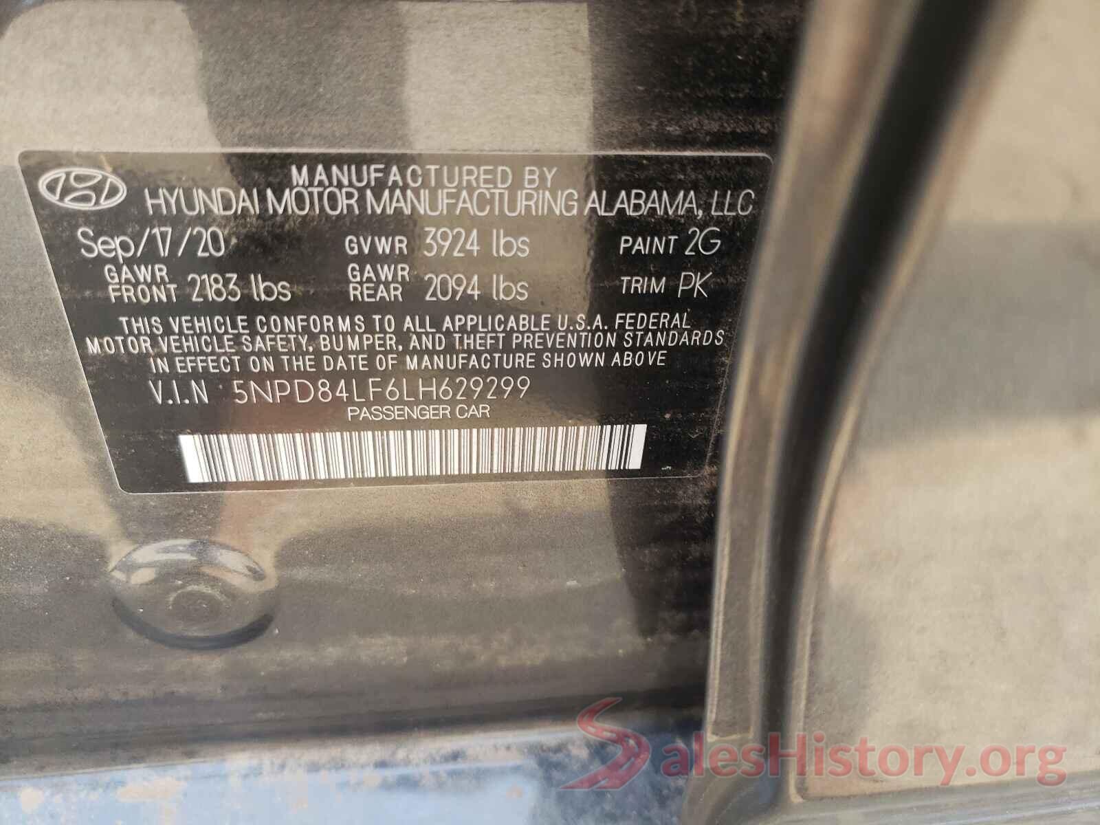 5NPD84LF6LH629299 2020 HYUNDAI ELANTRA