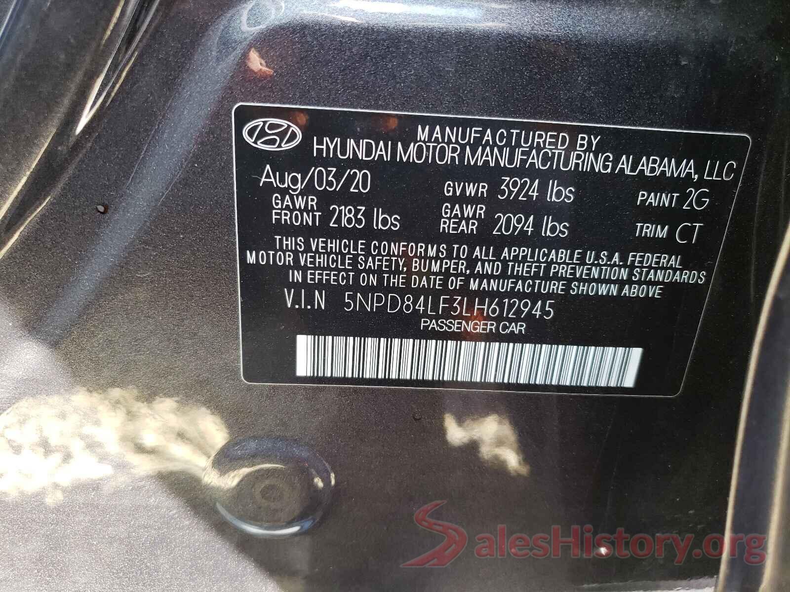 5NPD84LF3LH612945 2020 HYUNDAI ELANTRA