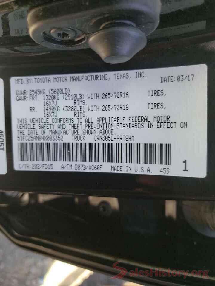 5TFCZ5AN8HX083352 2017 TOYOTA TACOMA