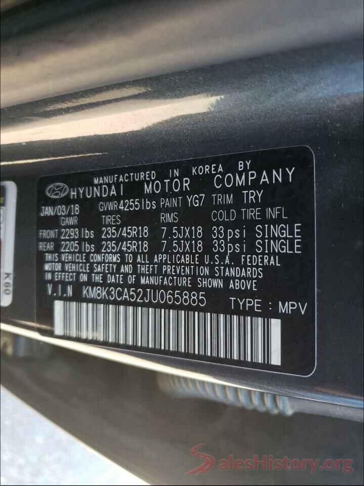 KM8K3CA52JU065885 2018 HYUNDAI KONA