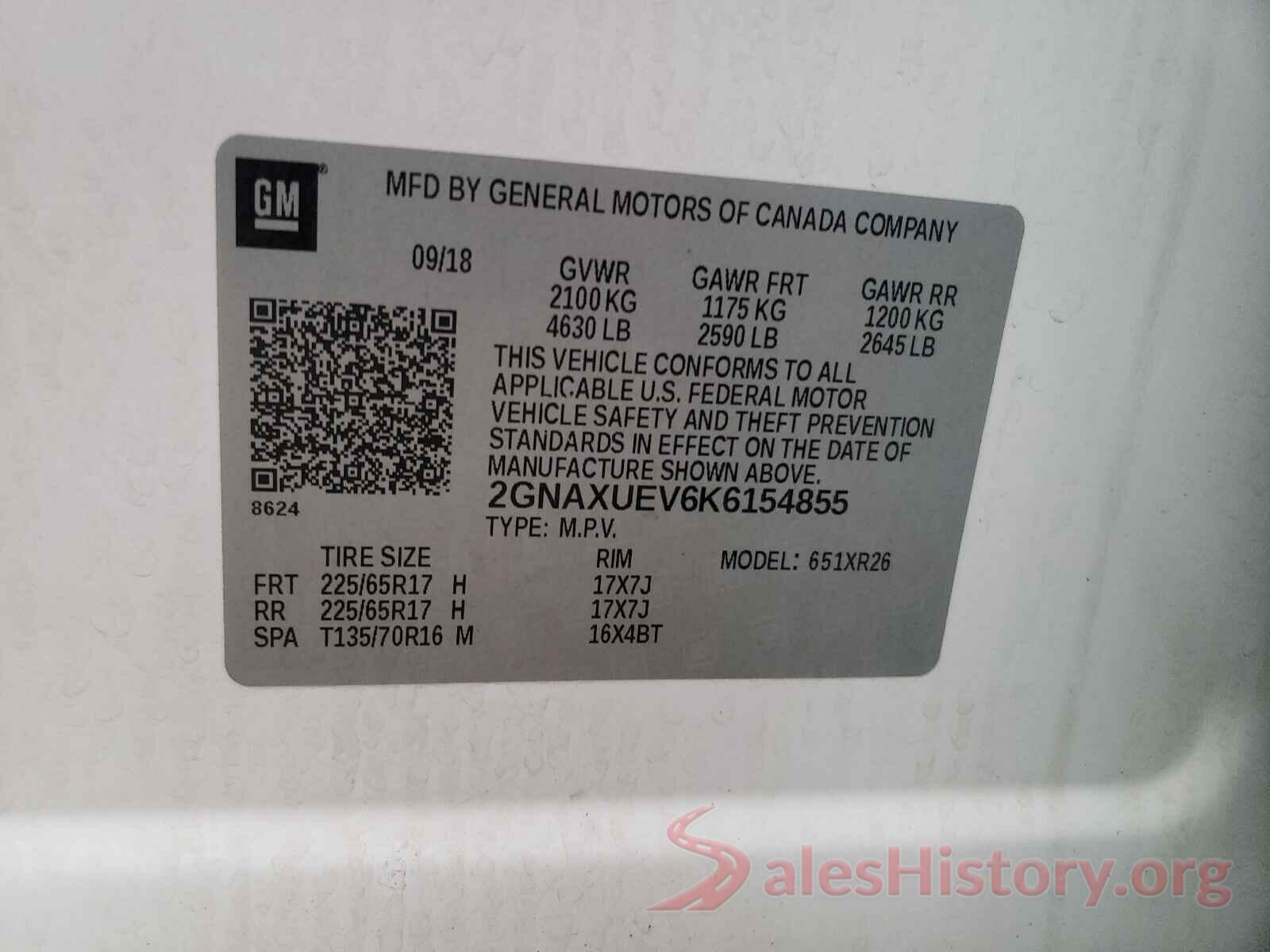 2GNAXUEV6K6154855 2019 CHEVROLET EQUINOX