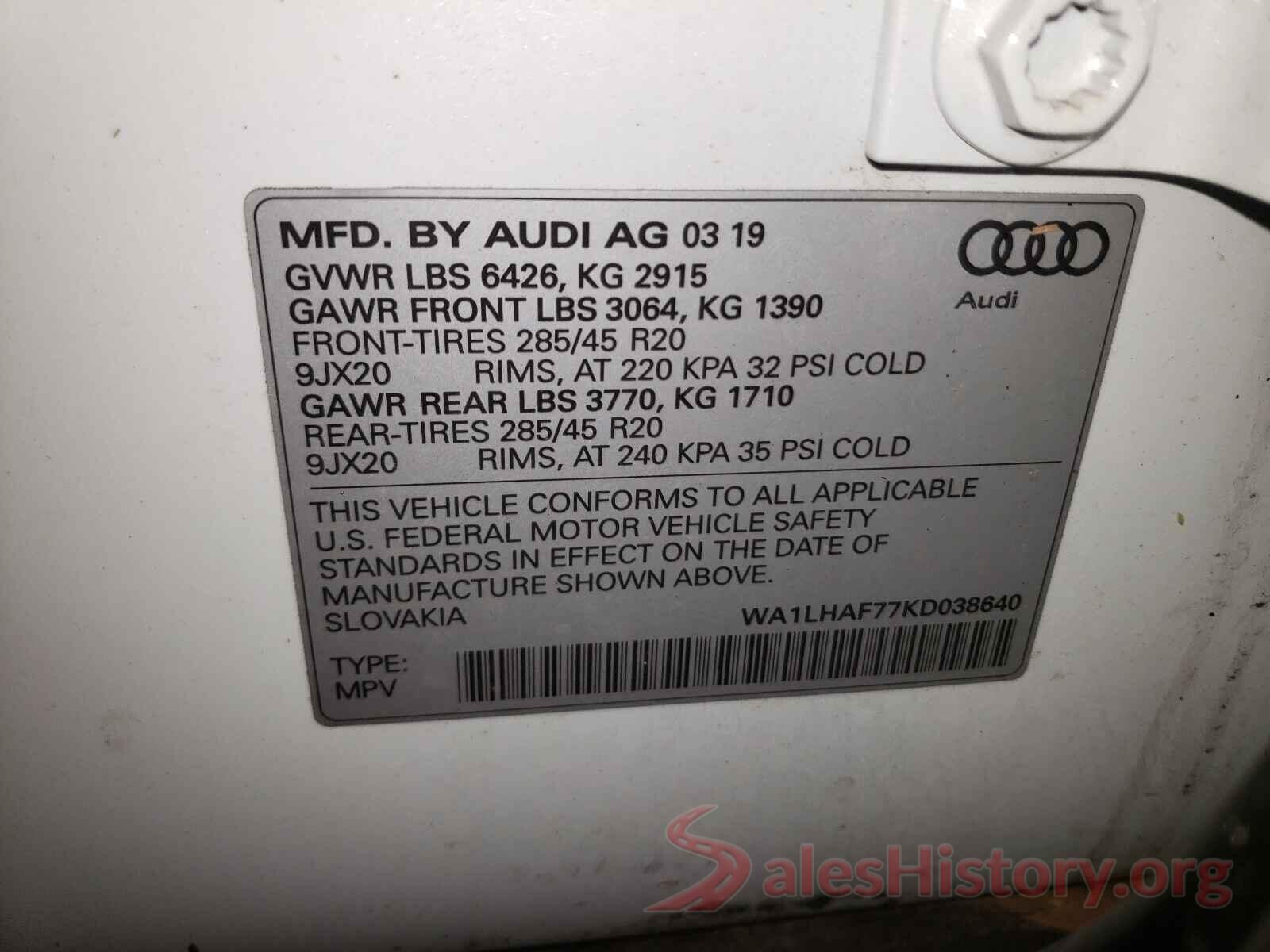 WA1LHAF77KD038640 2019 AUDI Q7