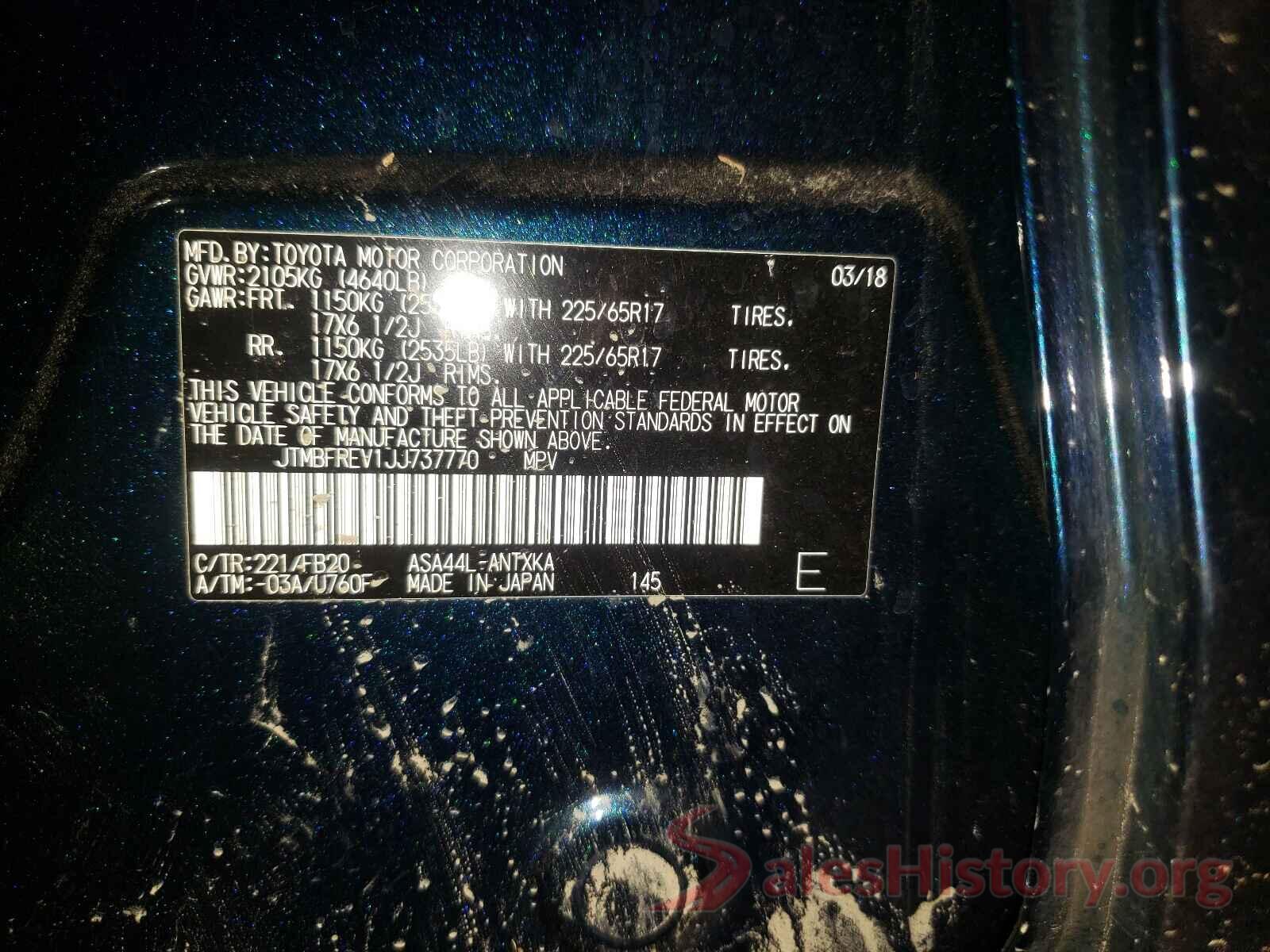 JTMBFREV1JJ737770 2018 TOYOTA RAV4