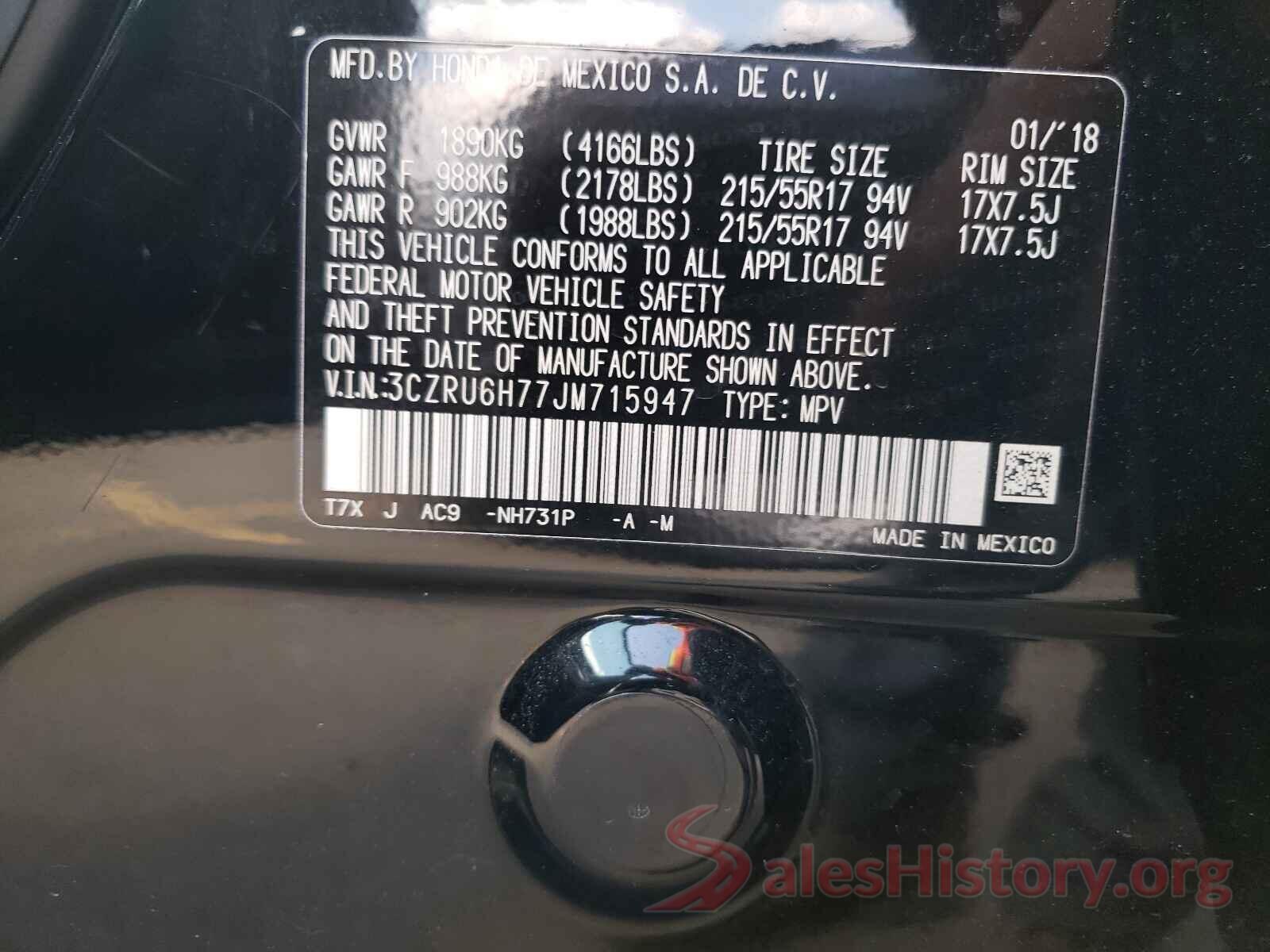 3CZRU6H77JM715947 2018 HONDA HR-V