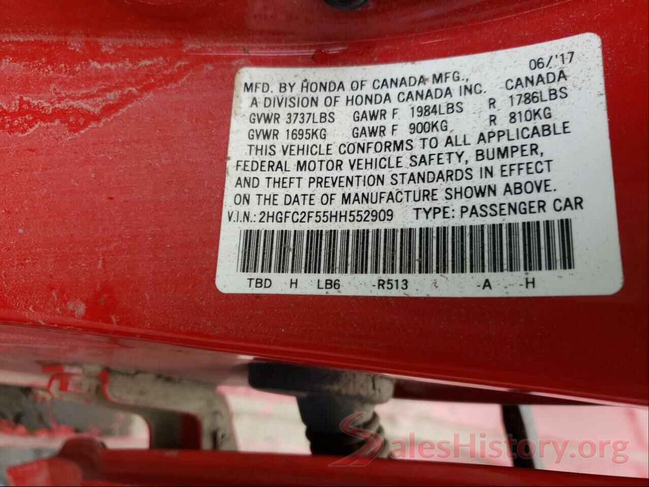 2HGFC2F55HH552909 2017 HONDA CIVIC