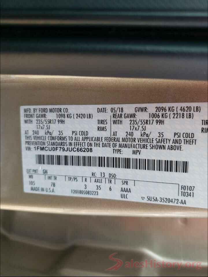 1FMCU0F79JUC66208 2018 FORD ESCAPE