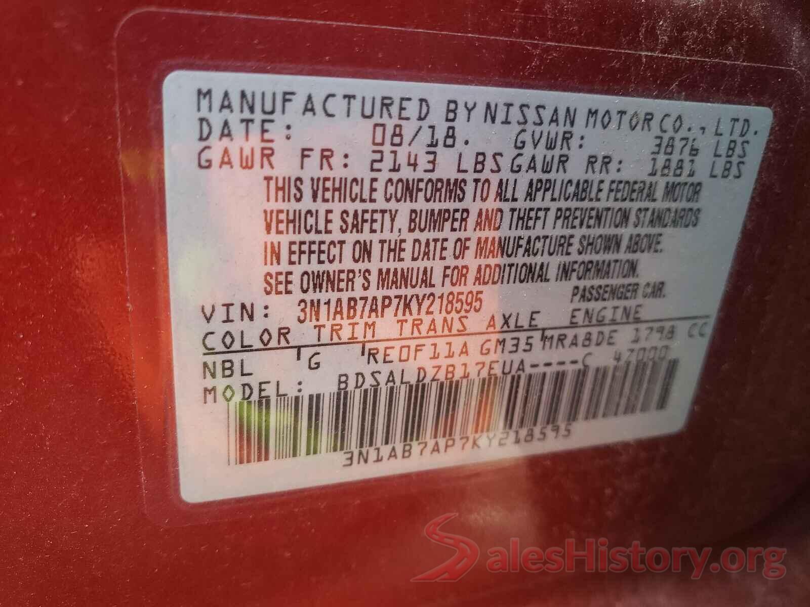 3N1AB7AP7KY218595 2019 NISSAN SENTRA