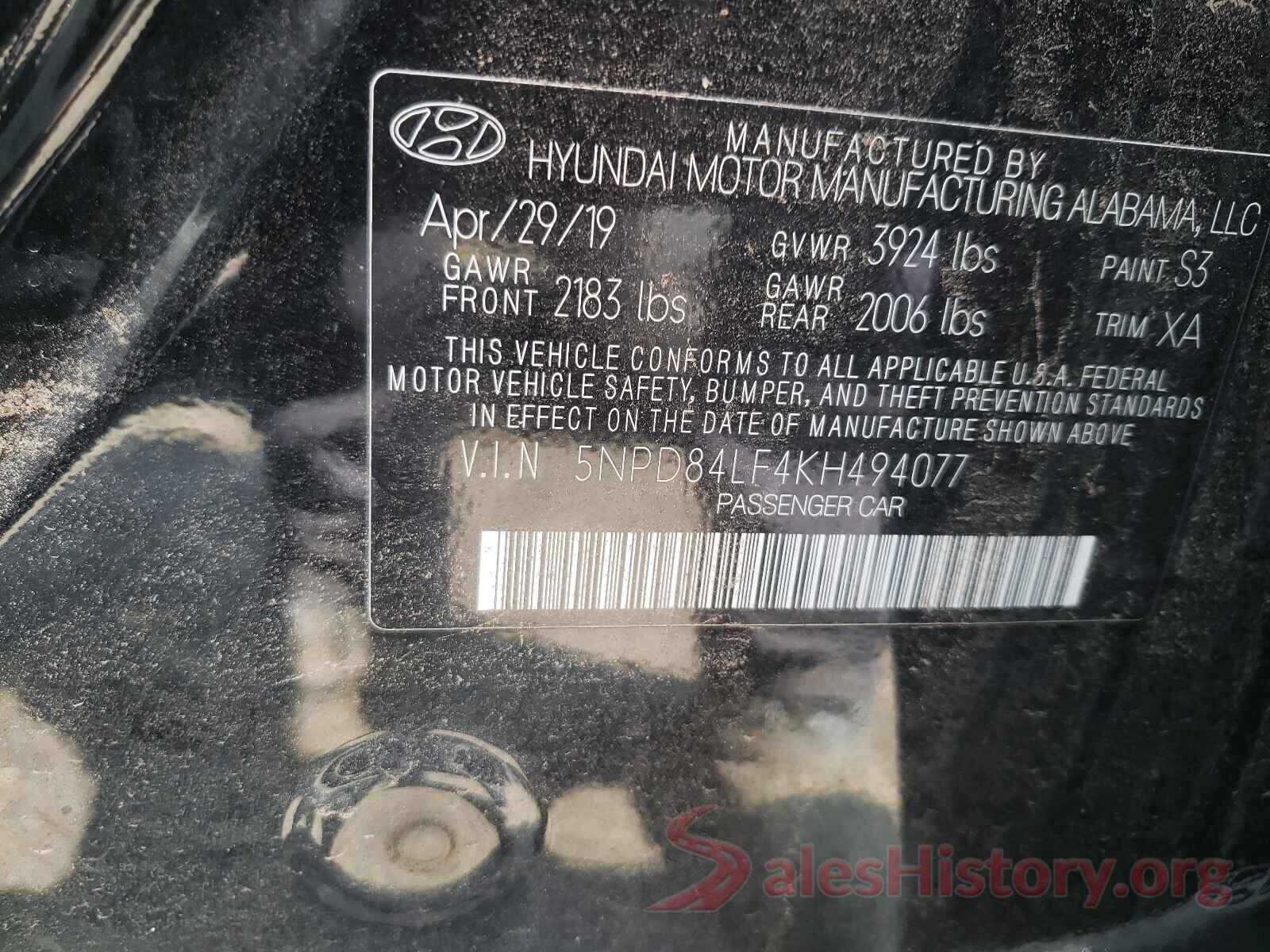 5NPD84LF4KH494077 2019 HYUNDAI ELANTRA