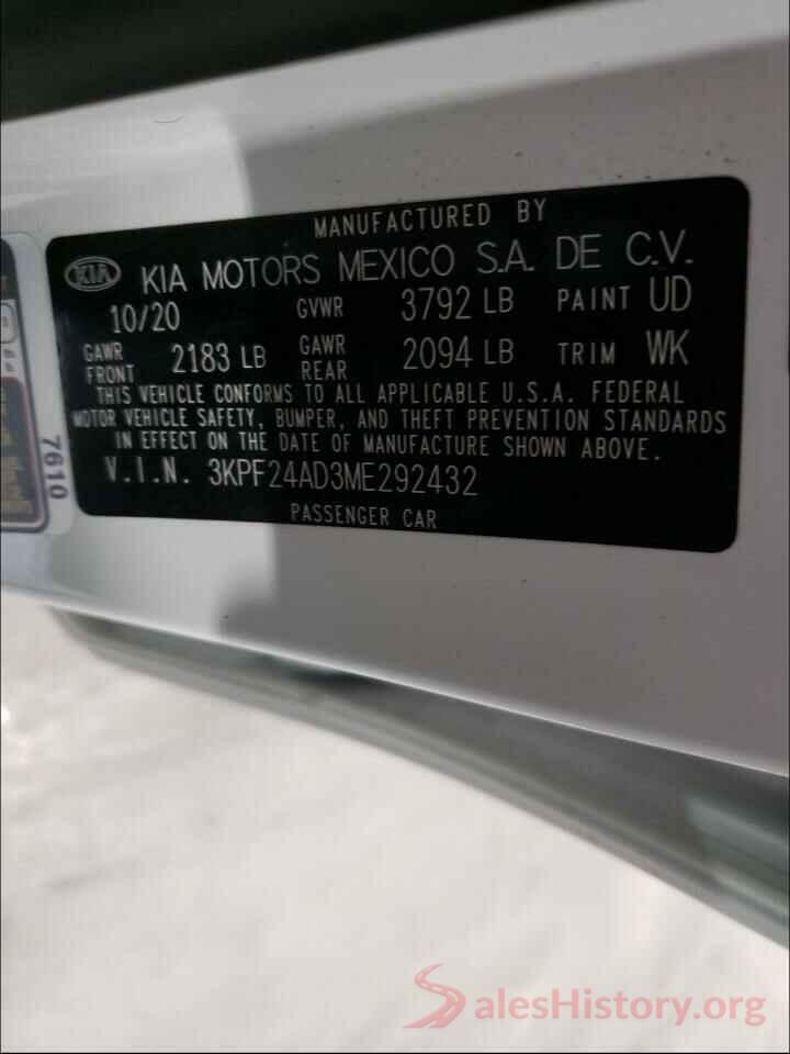 3KPF24AD3ME292432 2021 KIA FORTE