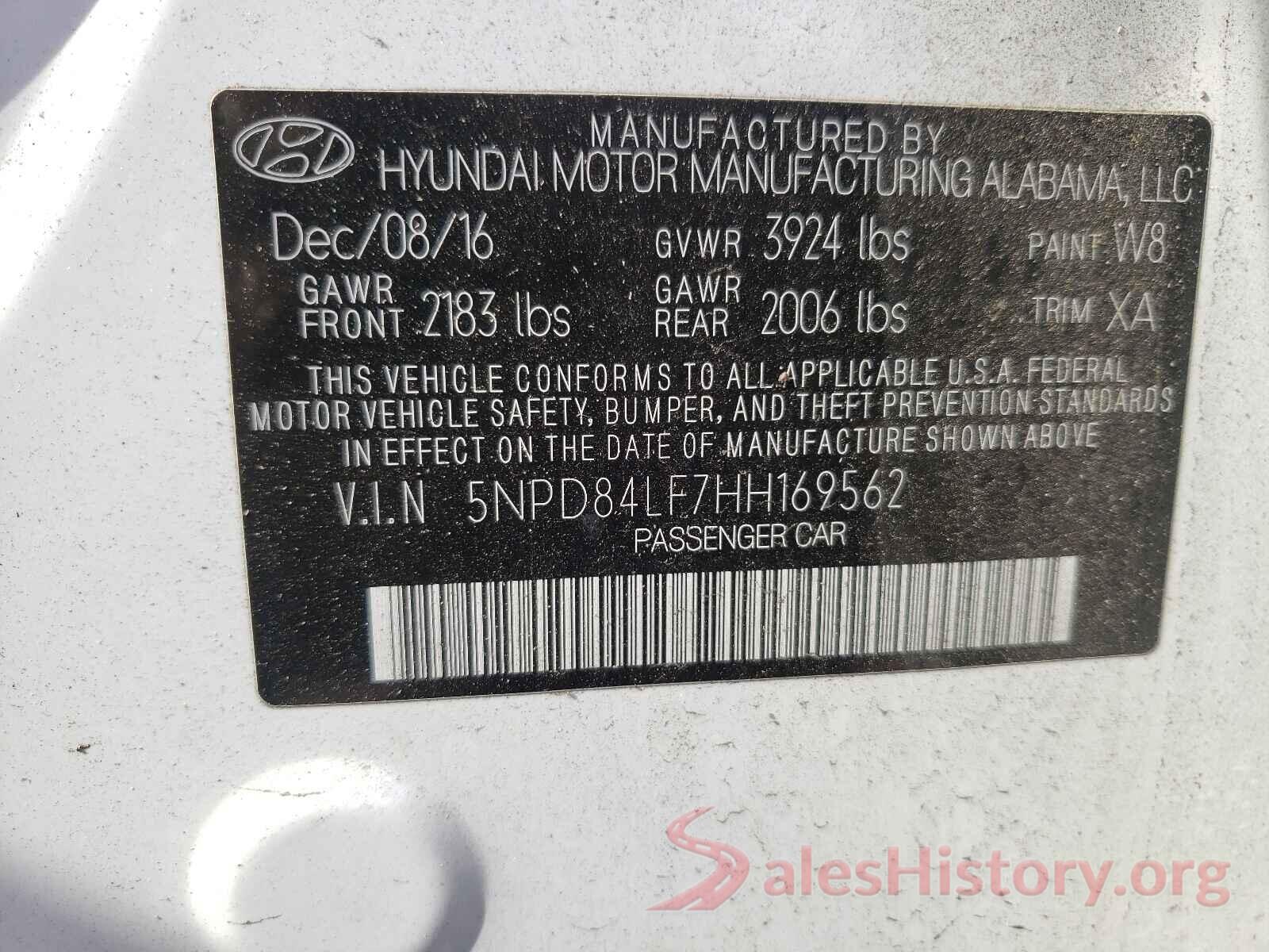 5NPD84LF7HH169562 2017 HYUNDAI ELANTRA