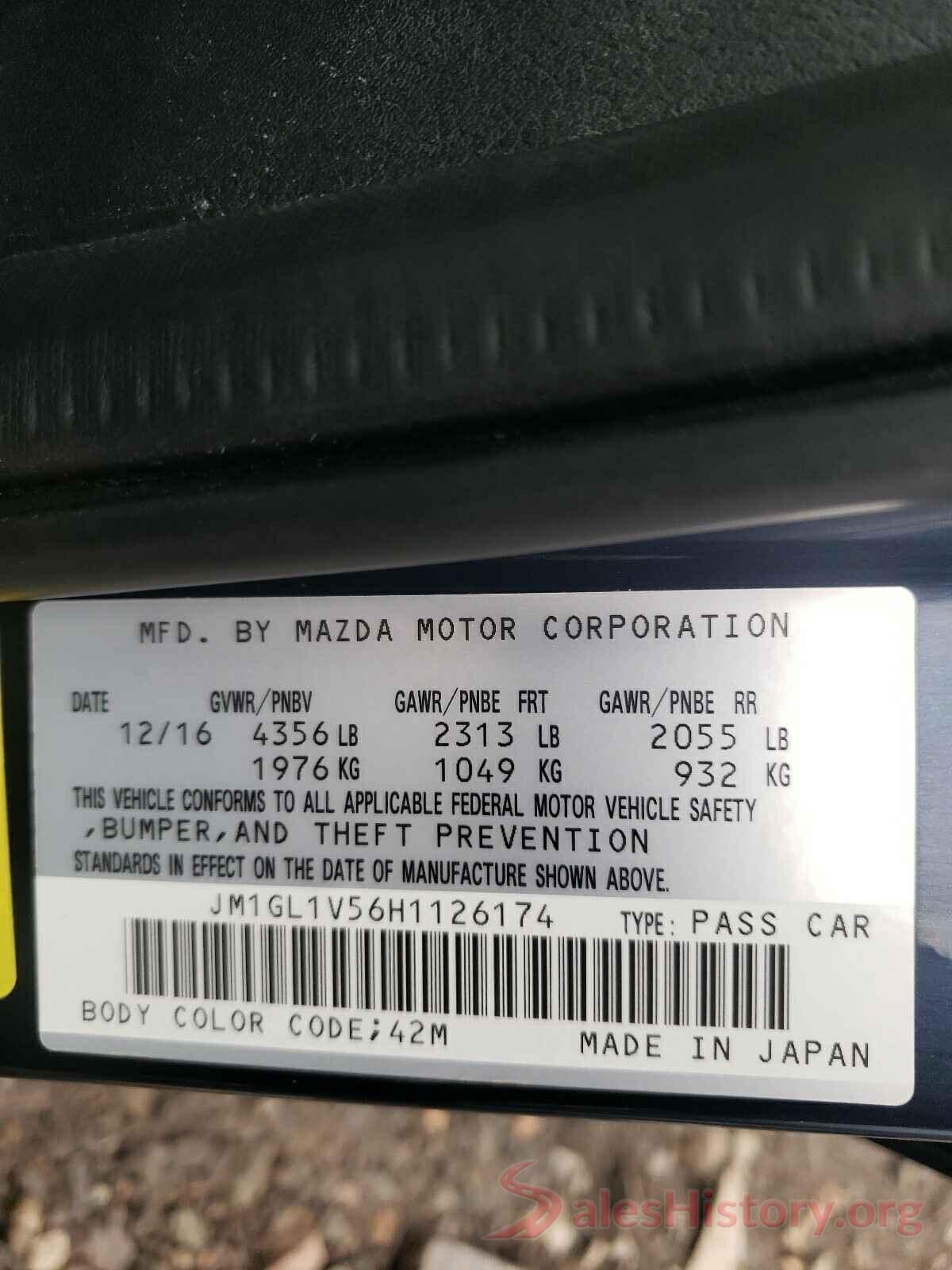 JM1GL1V56H1126174 2017 MAZDA 6