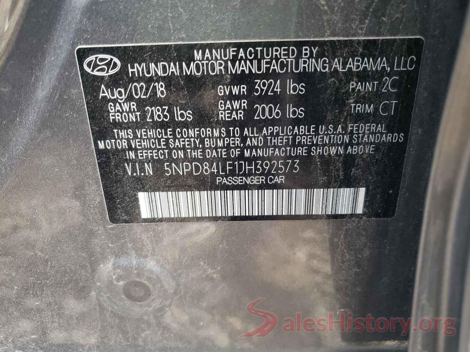 5NPD84LF1JH392573 2018 HYUNDAI ELANTRA