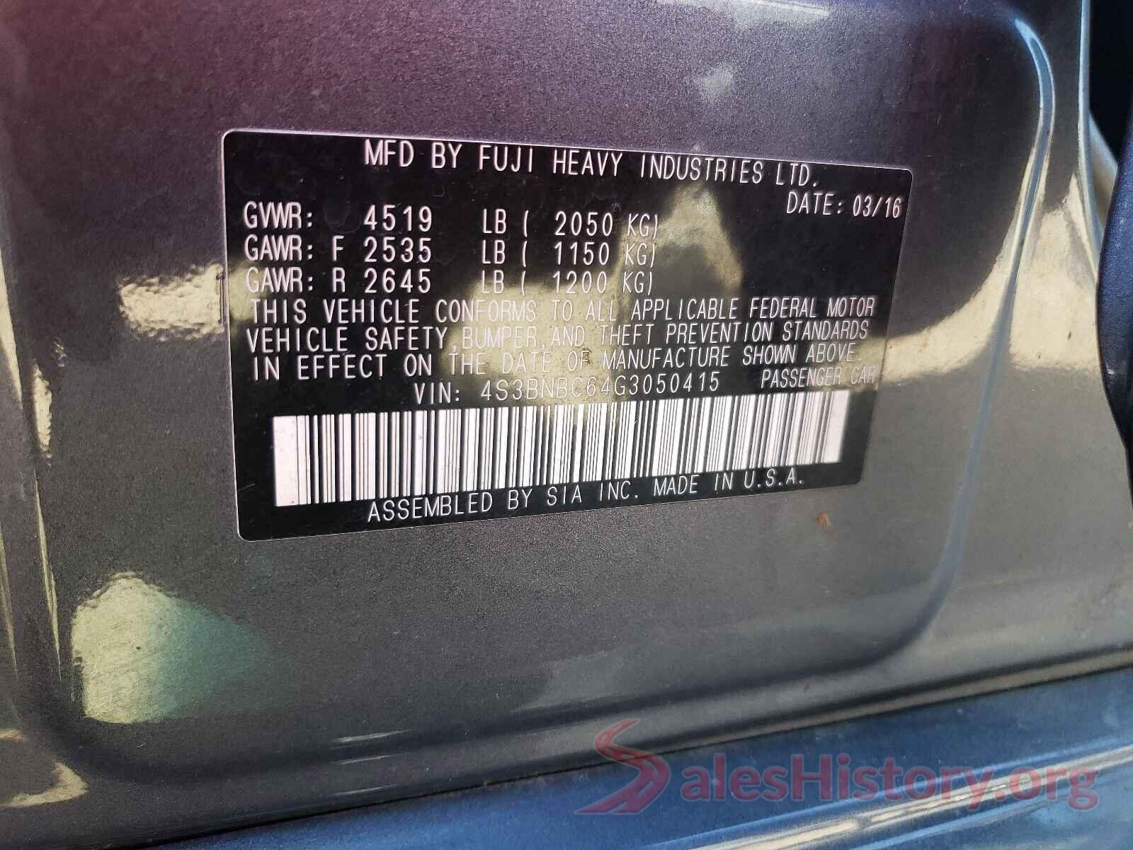 4S3BNBC64G3050415 2016 SUBARU LEGACY