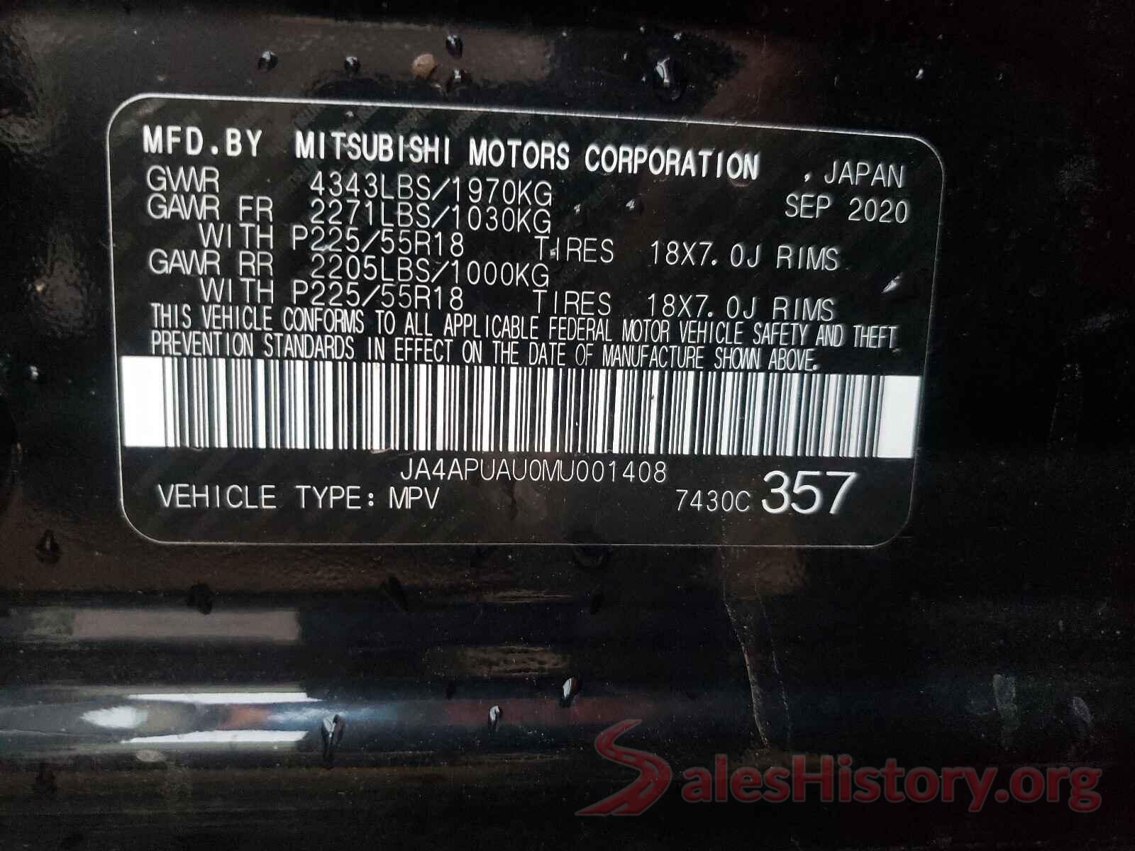 JA4APUAU0MU001408 2021 MITSUBISHI OUTLANDER