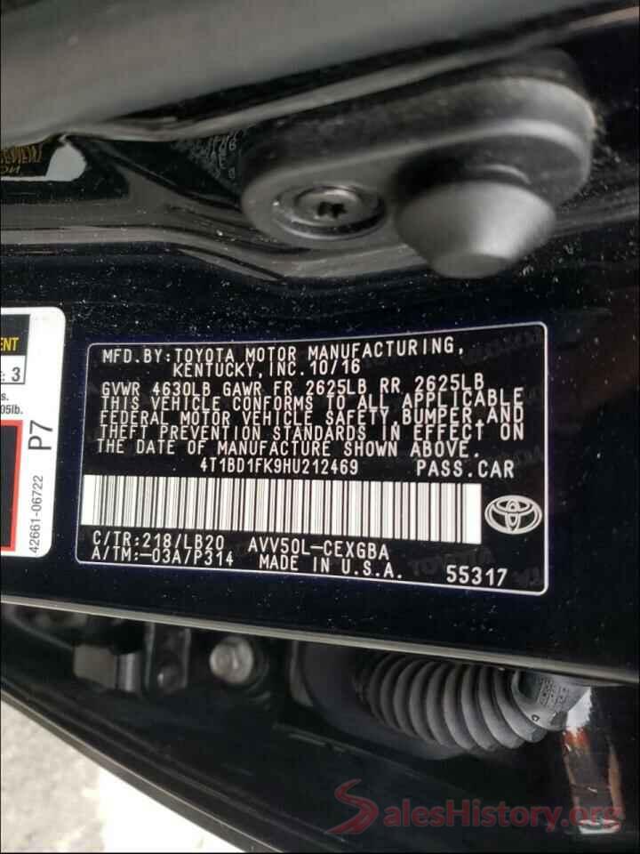 4T1BD1FK9HU212469 2017 TOYOTA CAMRY