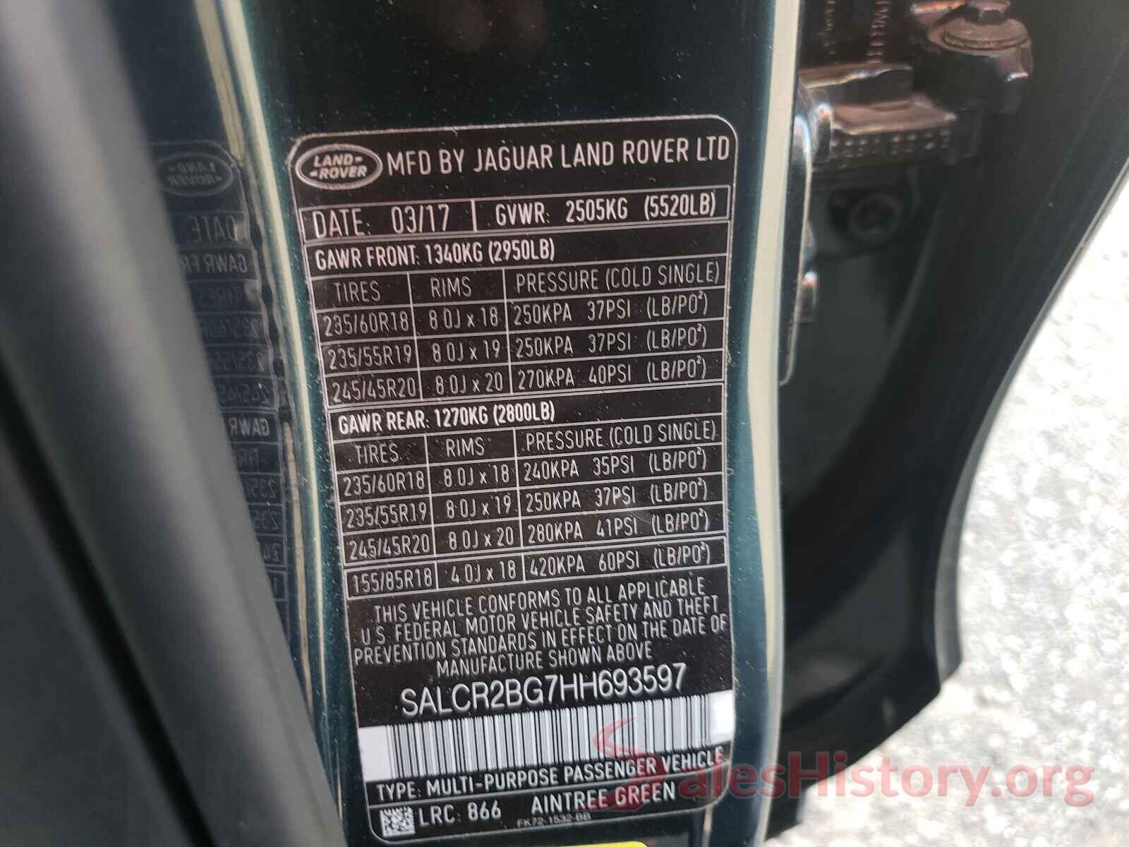 SALCR2BG7HH693597 2017 LAND ROVER DISCOVERY