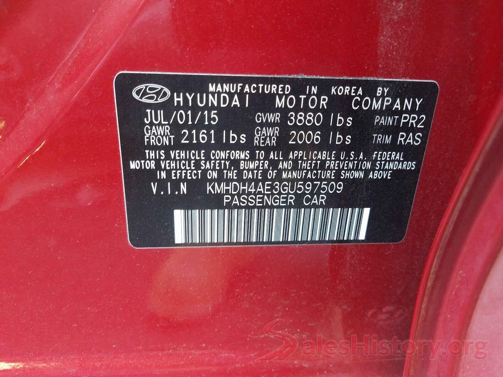 KMHDH4AE3GU597509 2016 HYUNDAI ELANTRA