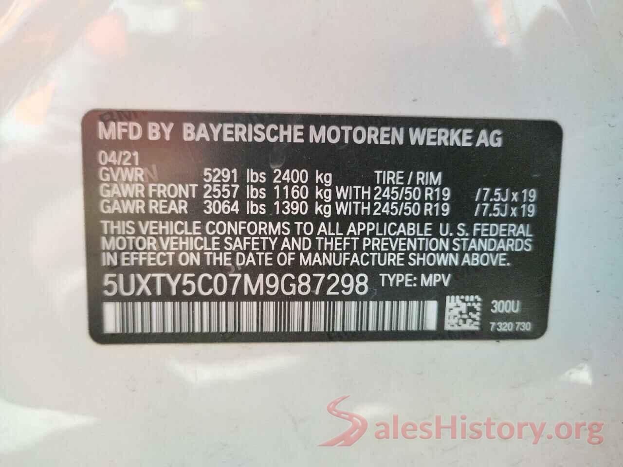 5UXTY5C07M9G87298 2021 BMW X3