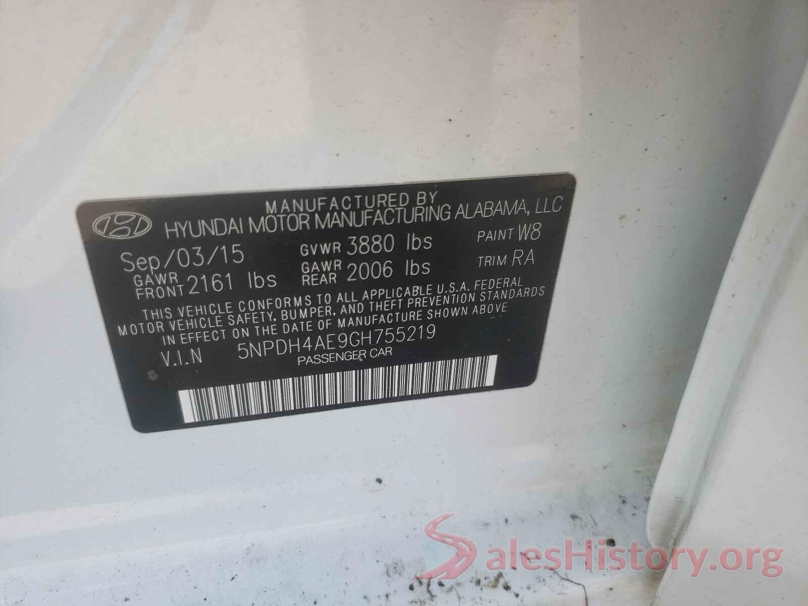 5NPDH4AE9GH755219 2016 HYUNDAI ELANTRA