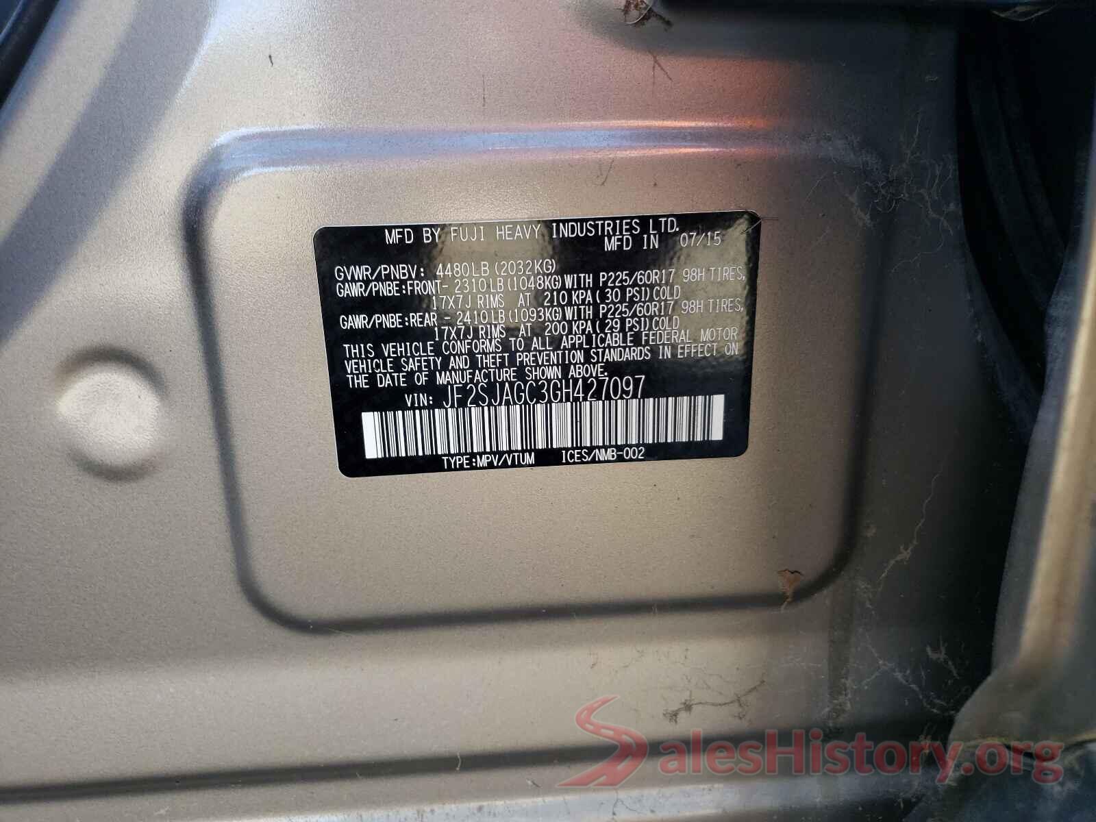 JF2SJAGC3GH427097 2016 SUBARU FORESTER