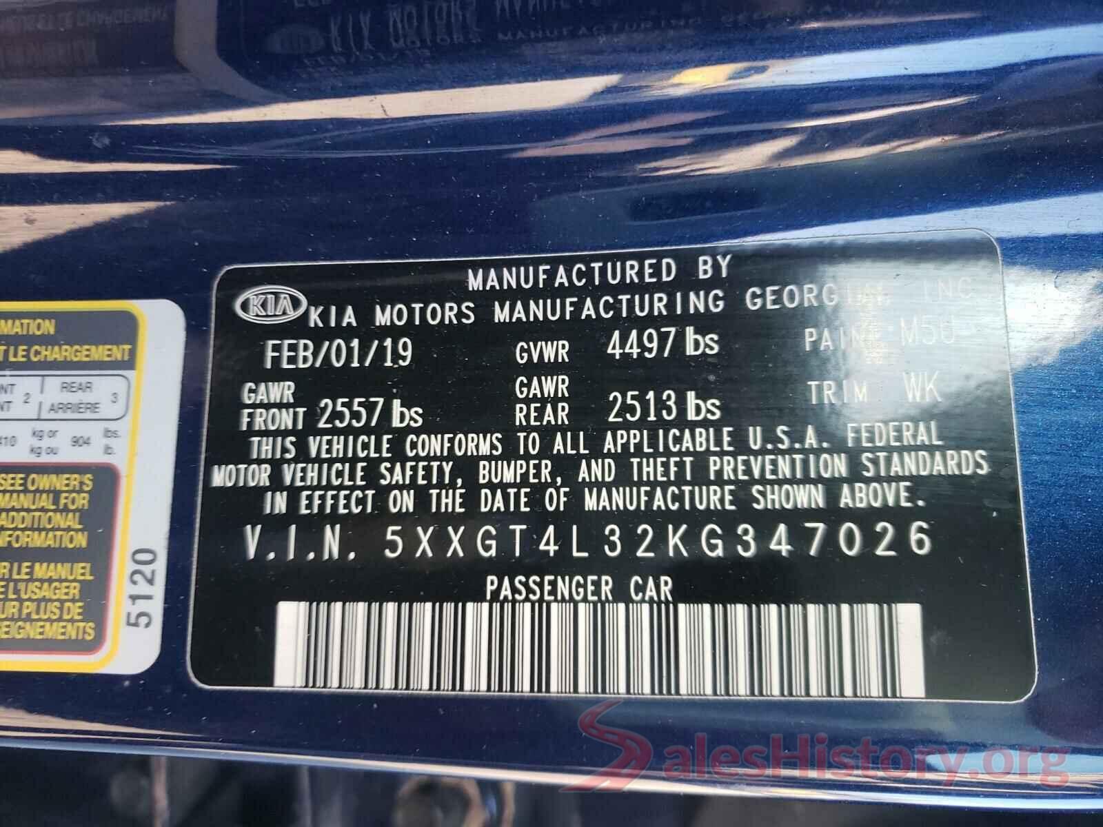 5XXGT4L32KG347026 2019 KIA OPTIMA