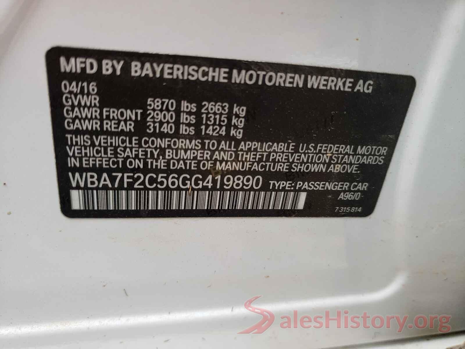 WBA7F2C56GG419890 2016 BMW 7 SERIES