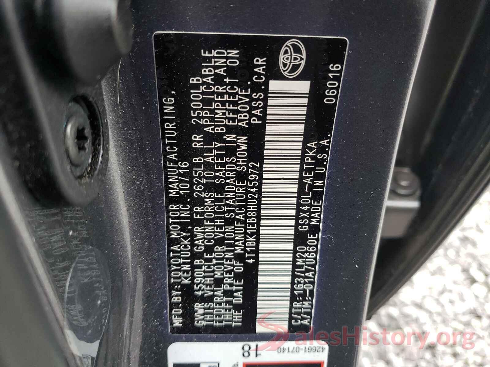 4T1BK1EB8HU245972 2017 TOYOTA AVALON