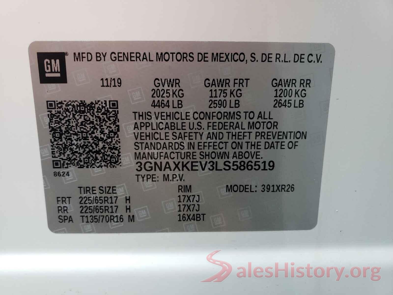 3GNAXKEV3LS586519 2020 CHEVROLET EQUINOX