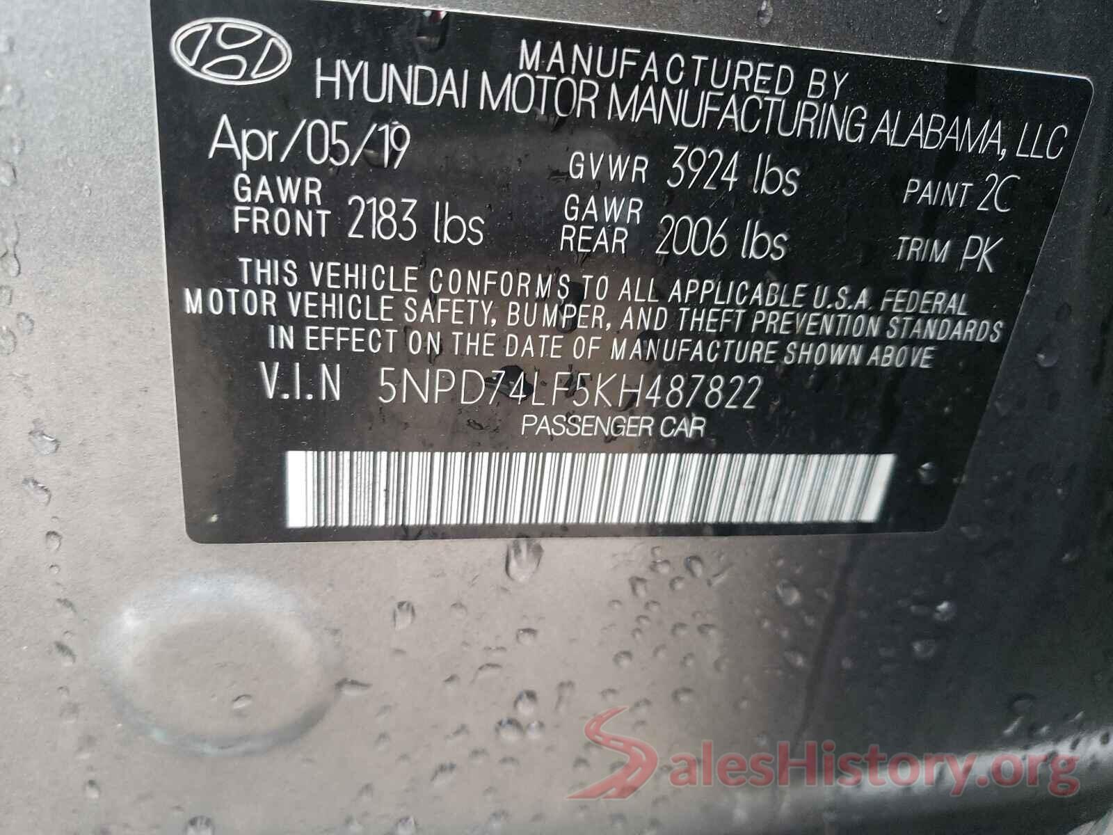 5NPD74LF5KH487822 2019 HYUNDAI ELANTRA