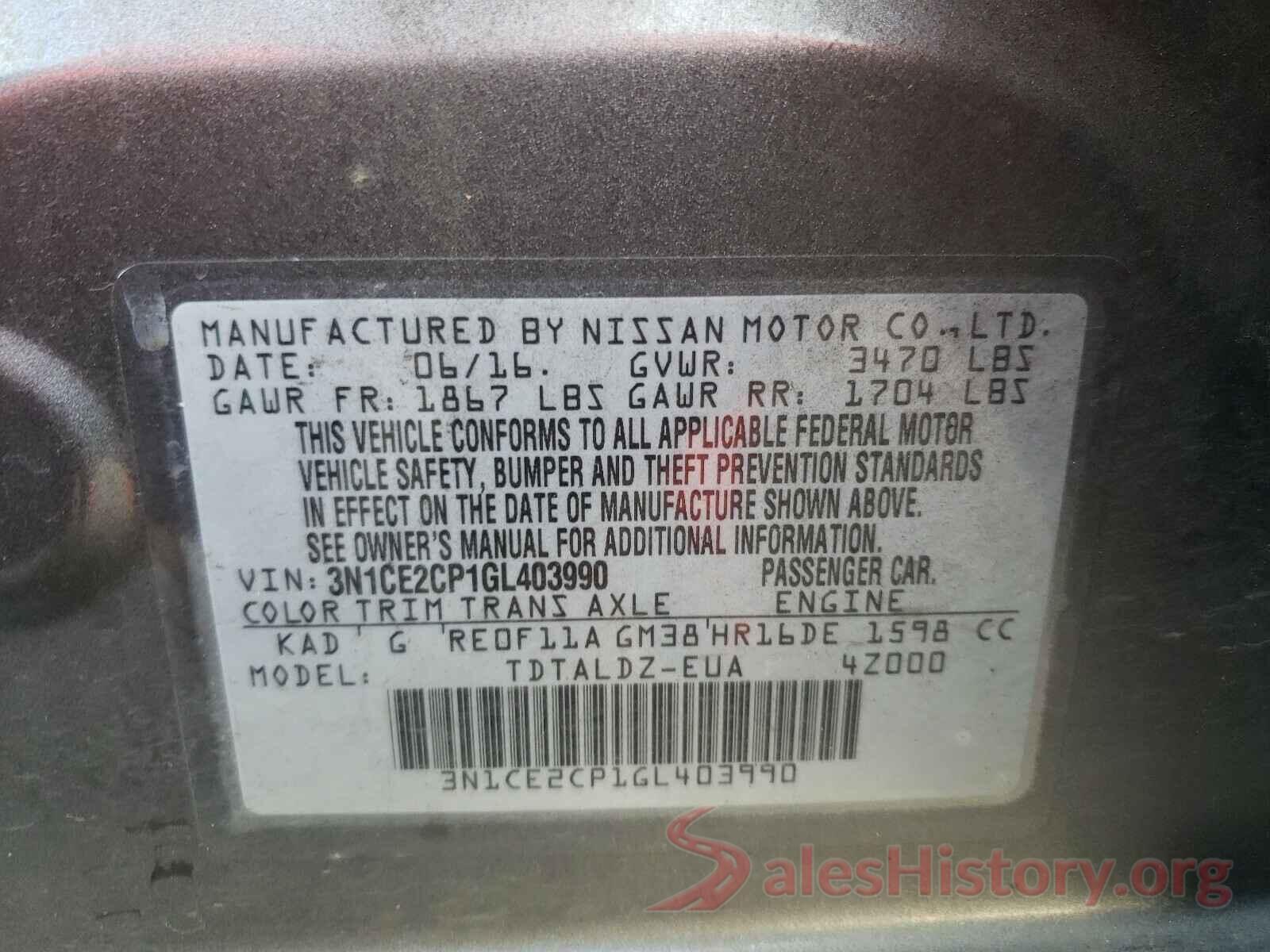 3N1CE2CP1GL403990 2016 NISSAN VERSA